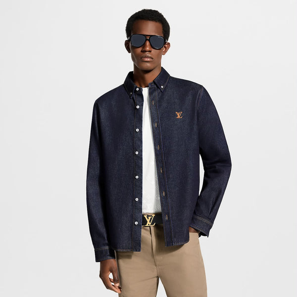 Premium Men’s Dark Denim Long Sleeve Button-Up Shirt