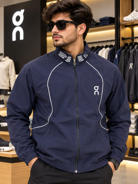 Premium Exclusive High-End Lightweight Navy Blue Full Zip Windbreaker Jacket for Active Everyday Style