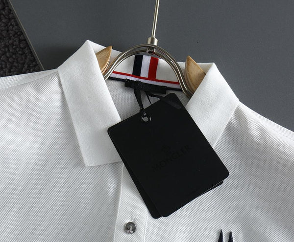 White brand Logo Embroidered Pique Cotton Polo Shirt for Men