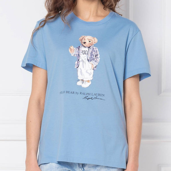 Premium Polo Bear Graphic Sky Blue T-Shirt for Women