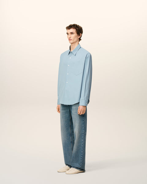 Luxury  Blue Embossed  Logo Boxy Shirt
