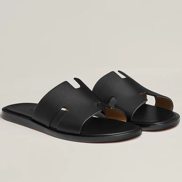 Imported & Stylish H Cut Style   Black Leather Slipper