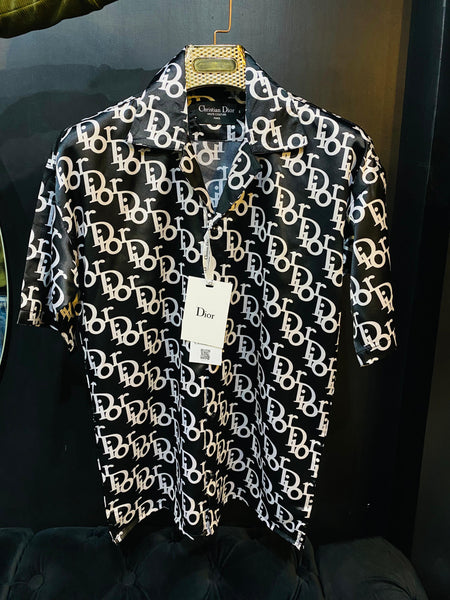 Men Latest Logo Printed Cuban Collar Shirt