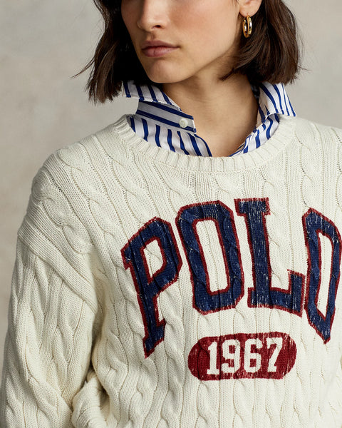 Premium Logo Cable Knit Crewneck Pullover