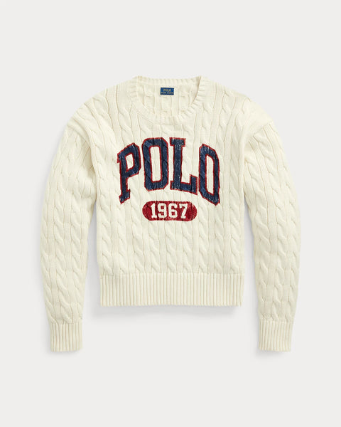 Premium Logo Cable Knit Crewneck Pullover