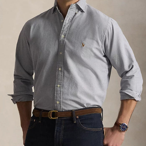 Minimalist Grey Cotton Shirt with Chest Logo