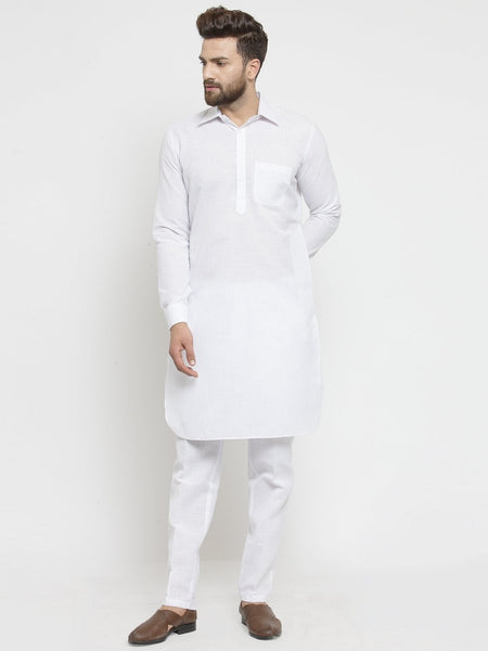 Designer White Pathani Lenin Kurta With Pants for a Royal Look By Treemoda