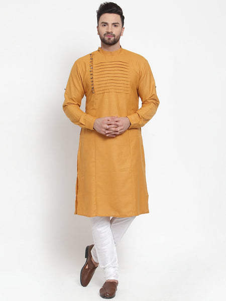 Designer Mustard Yellow Kurta Pajama Churidar Set For Men By Treemoda