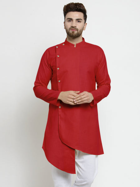 Designer Red Linen Kurta For Men By Treemoda