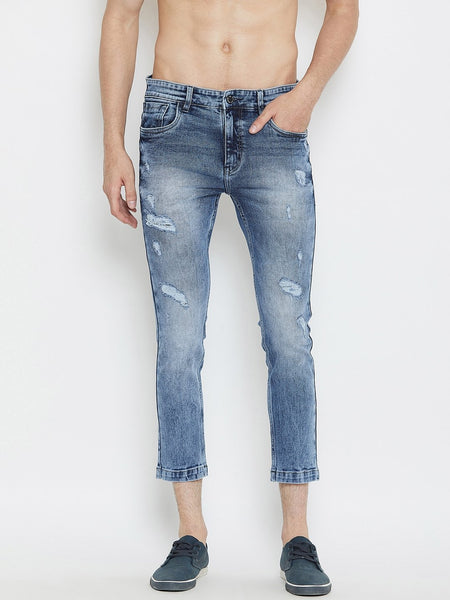 Men Blue Slim Fit Mid-Rise Distressed  Stretchable Jeans
