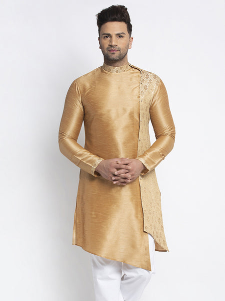Designer Embellished Brocade Golden Kurta For Men By Treemoda