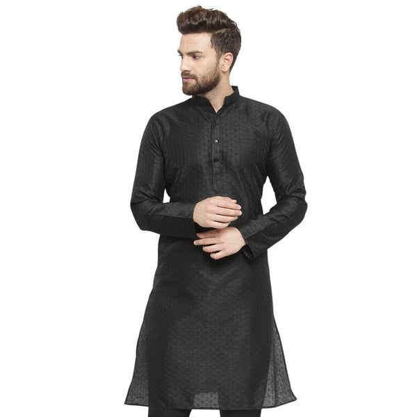 Embellished Brocade Kurta in Black By Treemoda