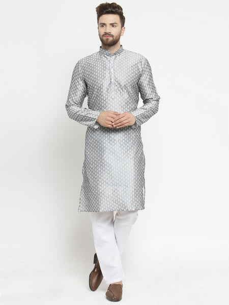 Embellished Brocade Kurta in Grey with Aligarh by Treemoda