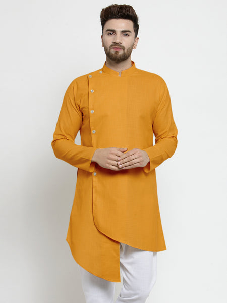 Designer Mustard Yellow Linen Kurta For Men By Treemoda