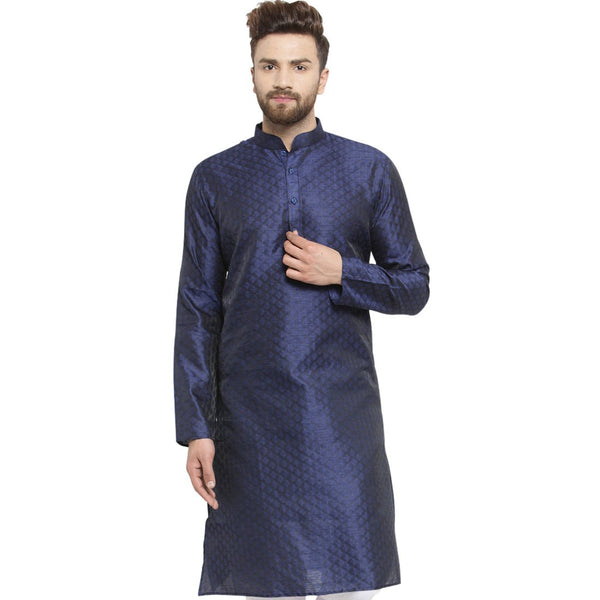 Embellished Brocade Kurta in Navy Blue By Treemoda