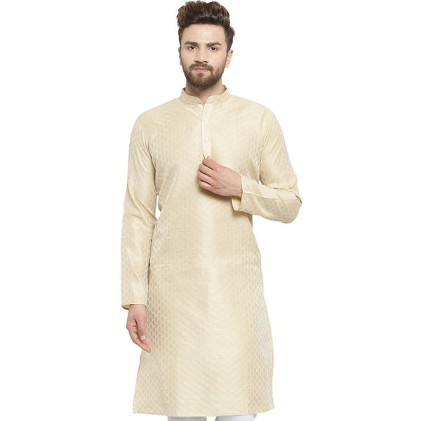 Embellished Brocade Kurta In Beige By Treemoda