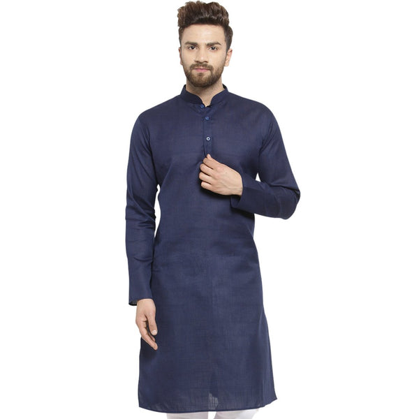 New Lenin Plain Kurta In Navy Blue By Treemoda