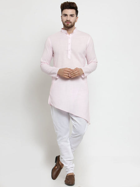 Designer Pink Linen Kurta With Chudidar Pajama For Men By Treemoda