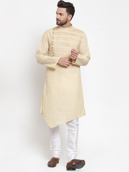 Designer Beige Kurta With Churidar Pajama Set in Linen For Men by Treemoda
