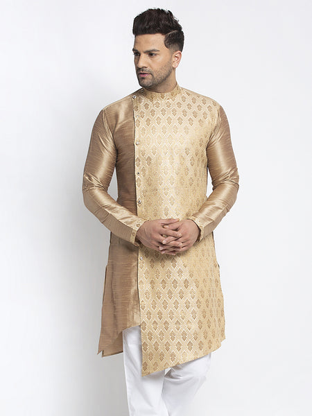 Designer Embellished Brocade Golden Kurta For Men By Treemoda