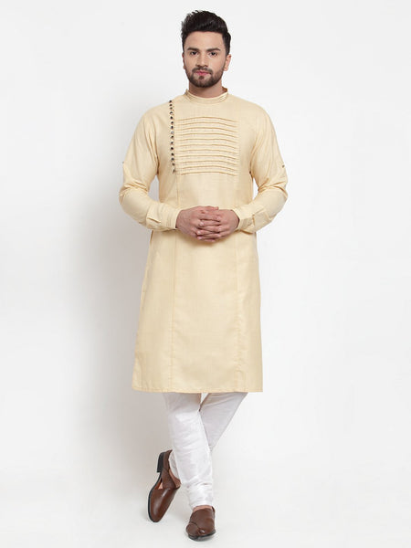 Designer Beige Kurta With Churidar Pajama Set in Linen for men by Treemoda