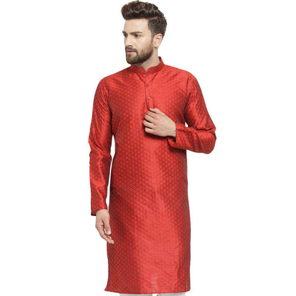 Embellished Brocade Kurta in Red By Treemoda