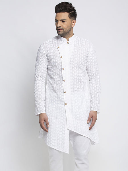 Designer Cotton Chikankari White Kurta For Men By Treemoda