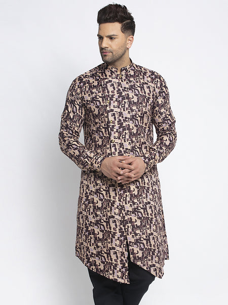 Designer Cotton Brown Block Printed Kurta For Men By Treemoda