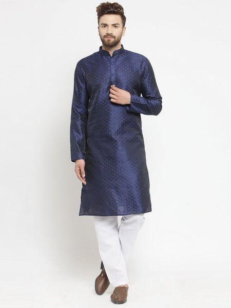 Embellished Brocade Kurta in Navy Blue with Aligarh by Treemoda