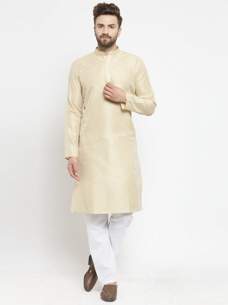Embellished Brocade Kurta in Beige with Aligarh by Treemoda