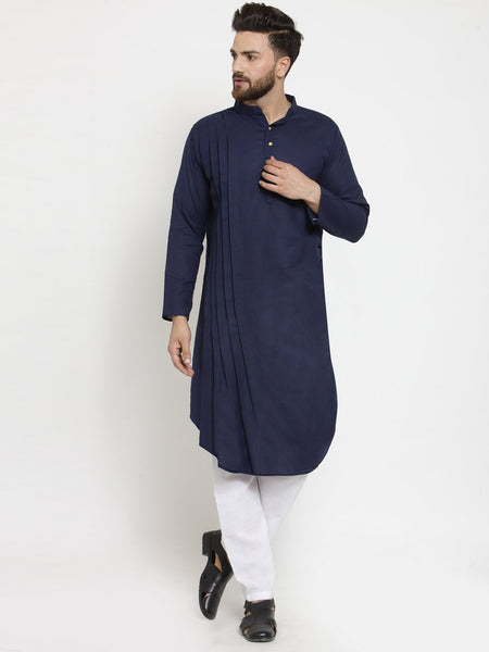 Designer Navy Blue Kurta With Aligarh Pajama Set  For Men By Treemoda