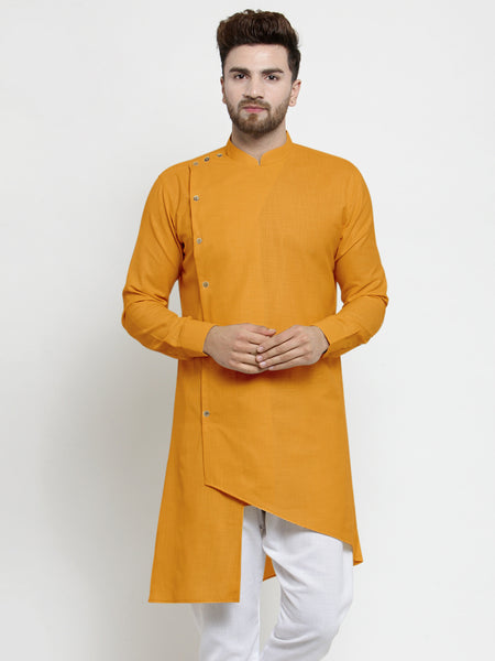 Designer Mustard Yellow Linen Kurta For Men By Treemoda