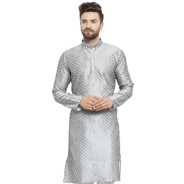 Embellished Brocade Kurta in Grey By Treemoda
