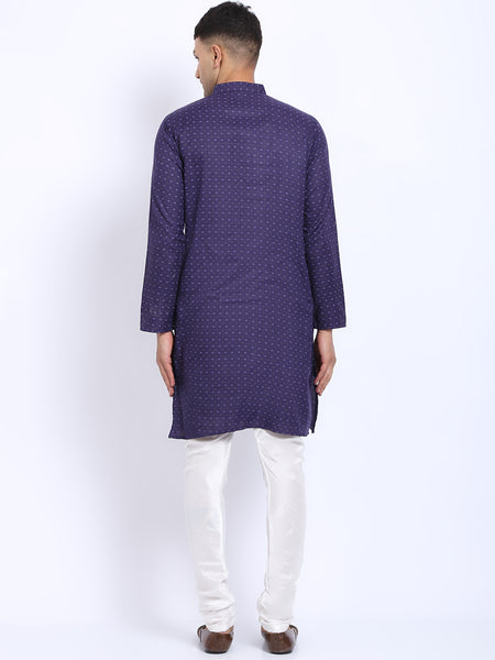 Printed Blue Cotton Kurta with Churidar Pajama by Treemoda