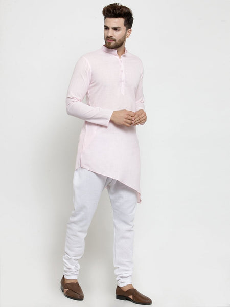 Designer Pink Linen Kurta With Chudidar Pajama For Men By Treemoda
