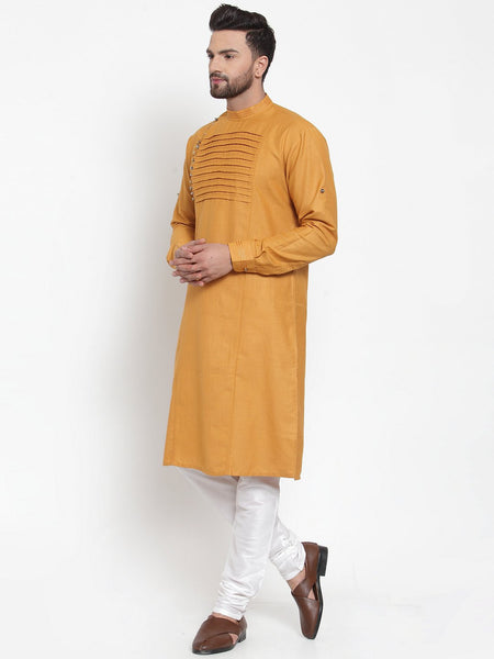Designer Mustard Yellow Kurta Pajama Churidar Set For Men By Treemoda