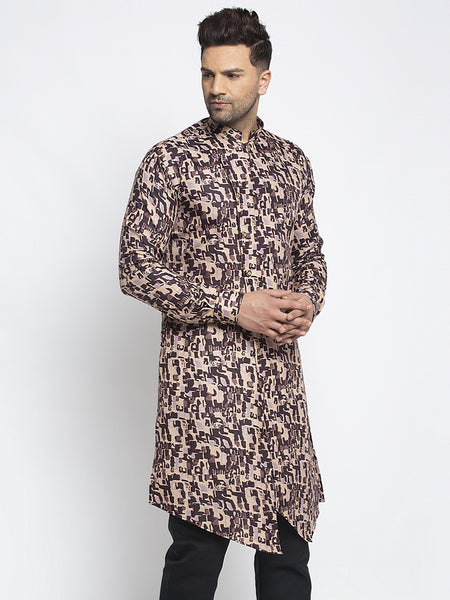 Designer Cotton Brown Block Printed Kurta For Men By Treemoda