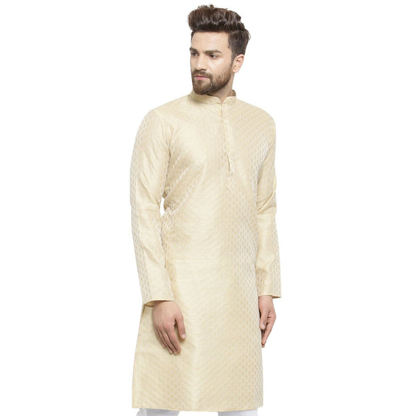 Embellished Brocade Kurta In Beige By Treemoda