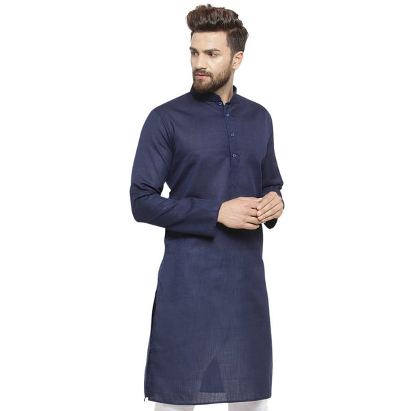 New Lenin Plain Kurta In Navy Blue By Treemoda