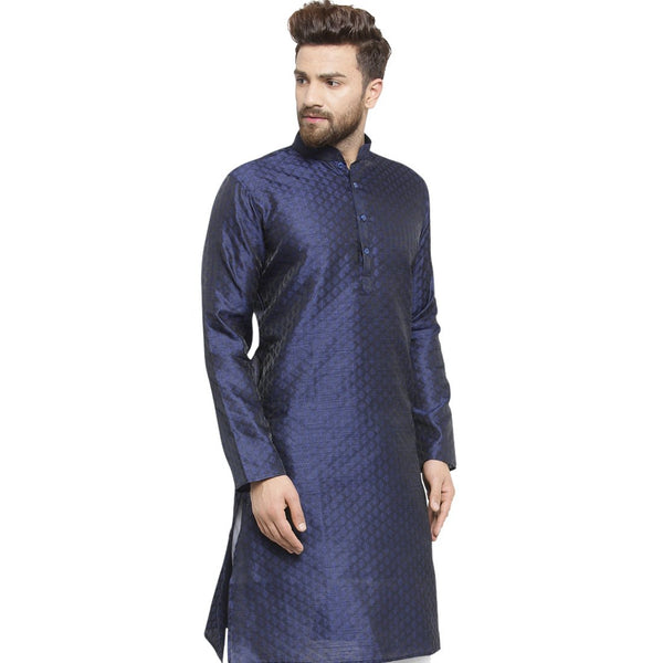 Embellished Brocade Kurta in Navy Blue By Treemoda
