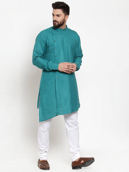 Designer Sea Green Kurta Pajama Churidar Set For Men By Treemoda