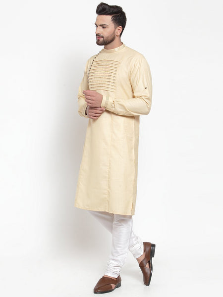 Designer Beige Kurta With Churidar Pajama Set in Linen for men by Treemoda