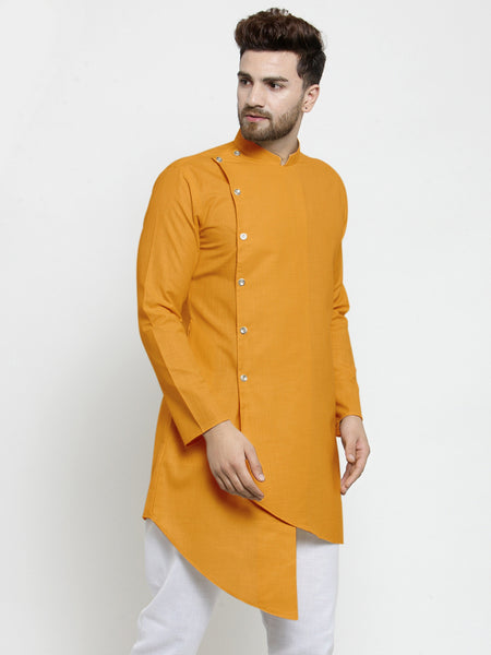 Designer Mustard Yellow Linen Kurta For Men By Treemoda