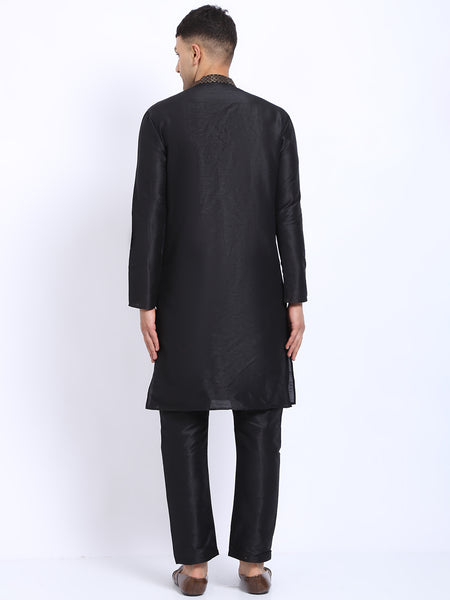 Embellished Black Brocade Kurta with Aligarh Pajama by Treemoda