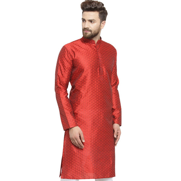Embellished Brocade Kurta in Red By Treemoda