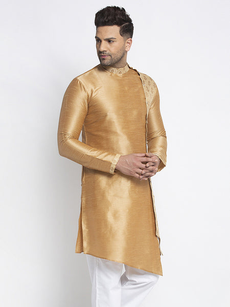 Designer Embellished Brocade Golden Kurta For Men By Treemoda