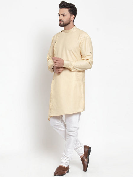 Designer Beige Kurta With Churidar Pajama Set in Linen For Men by Treemoda