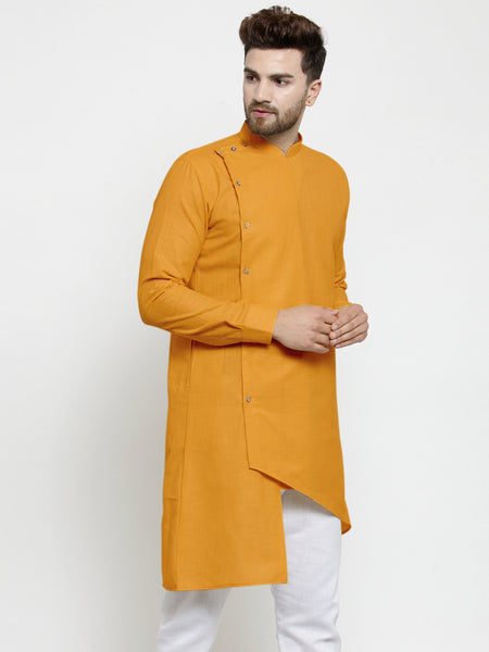 Designer Mustard Yellow Linen Kurta For Men By Treemoda