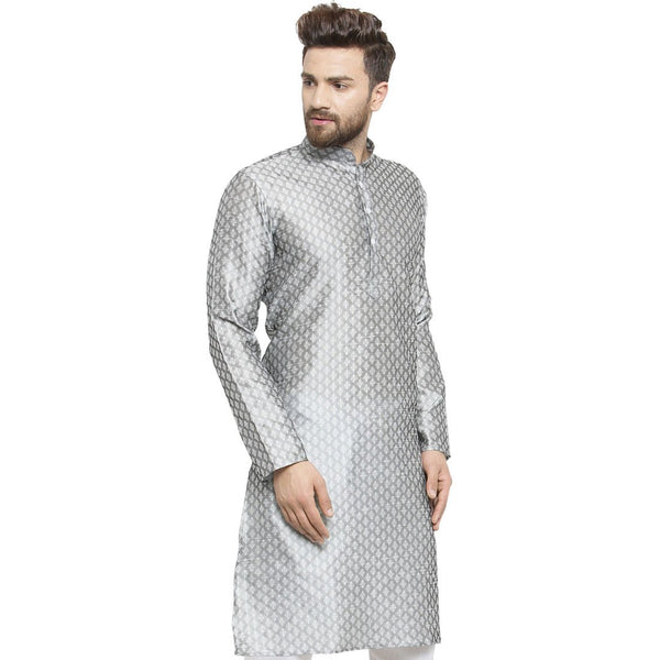 Embellished Brocade Kurta in Grey By Treemoda
