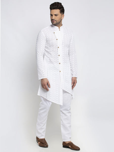 Designer Cotton Aligarh White Kurta Pajama Set For Men By Treemoda